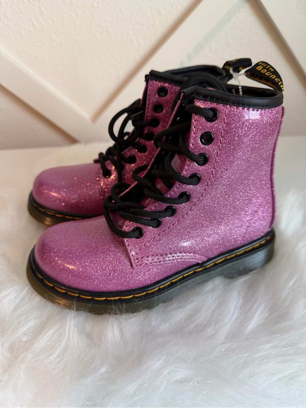 Dr. Martens Kids Pink Glitter Lace-Up Boots